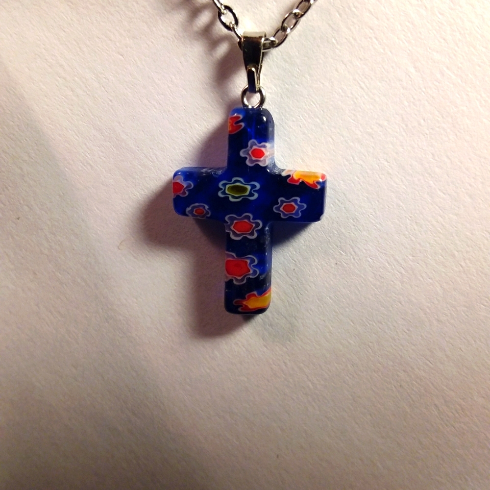 Millefiori Lampwork Glass Cross Necklace